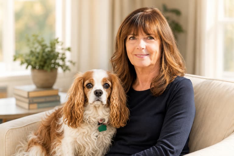 Barbara J Peters and her dog Britan.